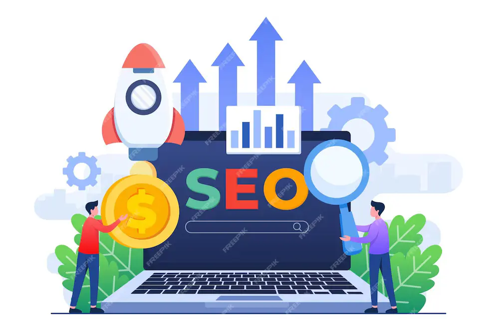 Ilustracija koja predstavlja upit "SEO optimizacija cijena". Fotografija ilustrira da SEO pridonosi rastu, a novčić na slici simbolizira upit za cijenu.