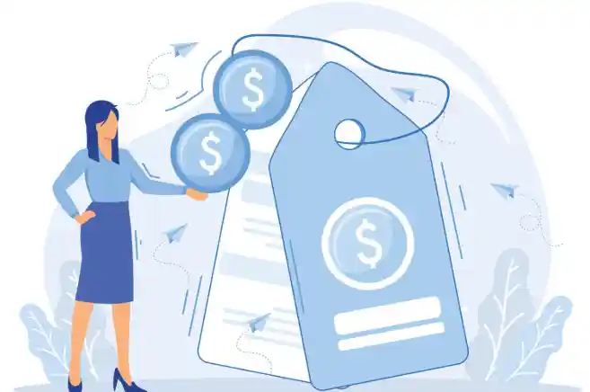 Izrada Web Shopa 4 Osoba koja drži dva novčića na kojima su oslikani dolari i simbolizira cijenu izrade web shopa